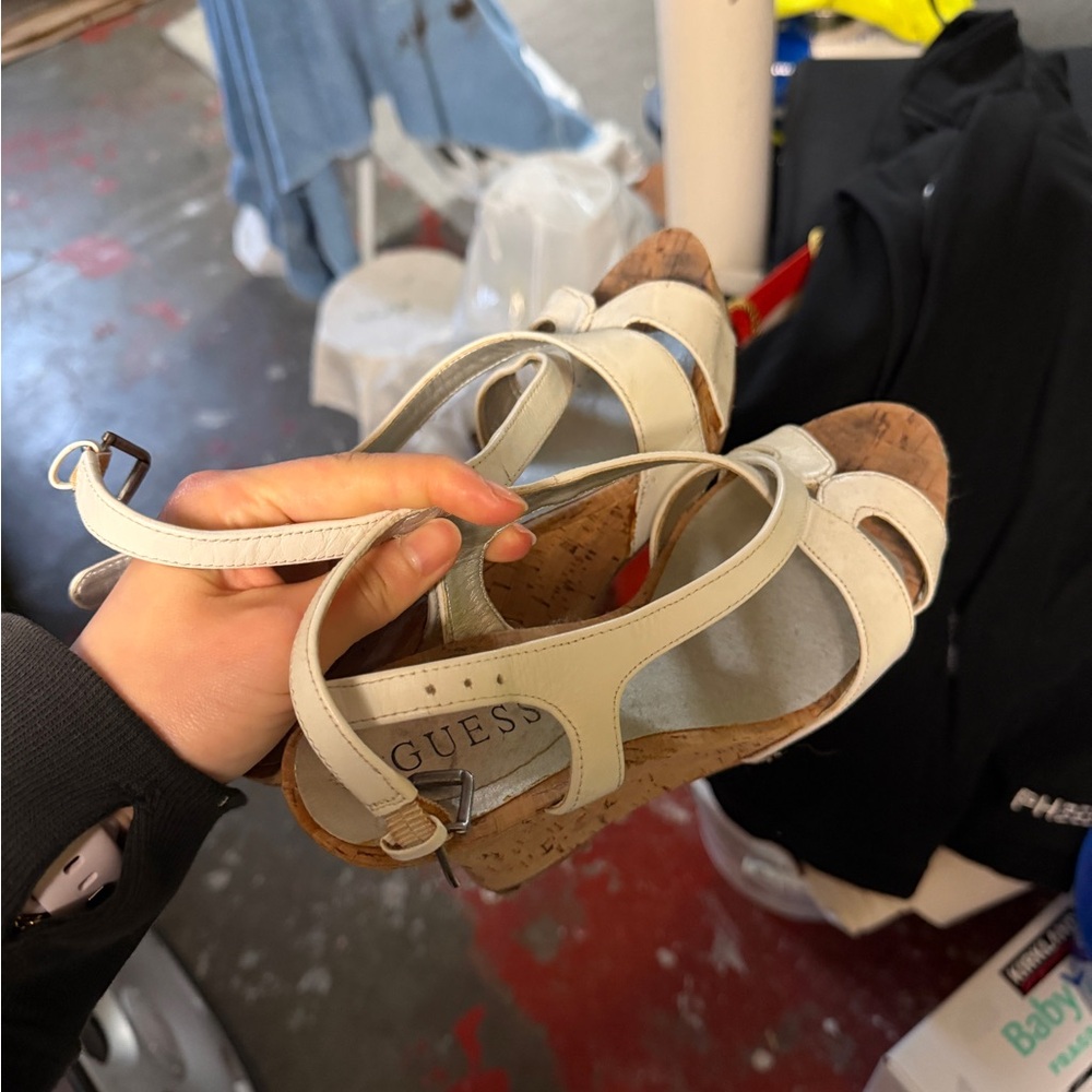 Guess Cream Wedge Sandals
